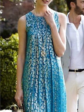 Anthropologie S+B Turquoise Metallic Print Mini Dress, 0